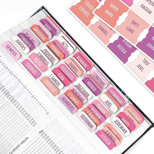 Pink Bible Tabs, 90 Large Print Bible Index Tabs for Study Bible, Laminated Easy-to-Read Label, Christian Gift for Women, Men, Kids