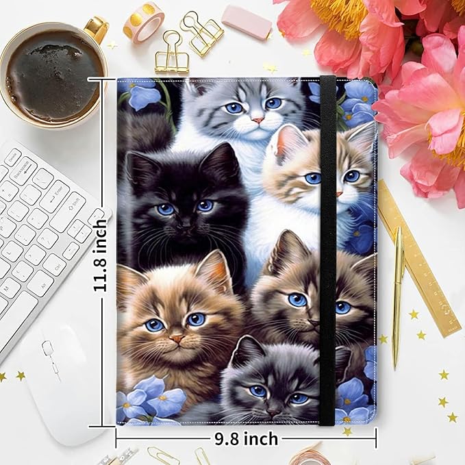 Padfolio Folder with Clipboard,Portfolios Organizer Clipboards with Storage Clipboard Writing Pad PU Leather Conference Document Organizer with Business Card Holder,Cute Cat