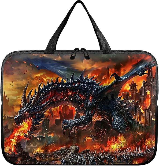 Universal Laptop Sleeve Tablet Case 12 inch, Fire Fierce Dragon Slim Carrying Case Durable Handbag Travel Laptop Bag for Surface Pro 9 8 7/Laptop Go 2 3, MacBook Air 11/12