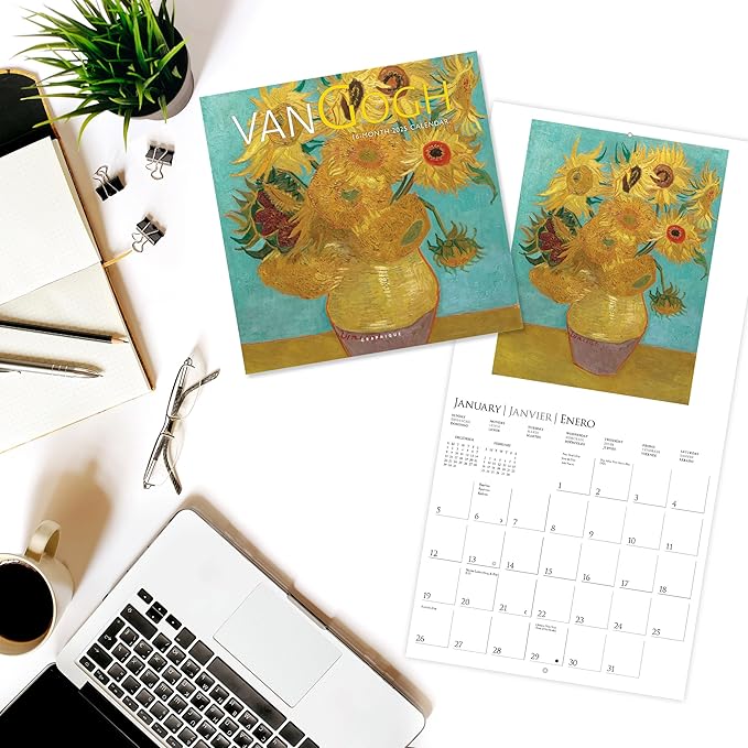 Graphique 2025 van Gogh Wall Calendar | 12” x 12” | Thick Paper | Home & Office Organizer | Large Monthly Grid | 3 Languages & Marked Holidays | 4 Month Preview Page for 2026
