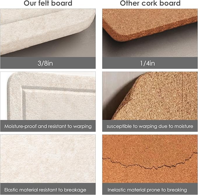 Bulletin Board, 35 x 17 1/2 inches Felt Board - Decorative Pin Board, Cork Board Alternative for Wall, Foldable Picture Board Self-Adhesive Vision Board Prayer Board with 20 Pushpins - Oatmeal