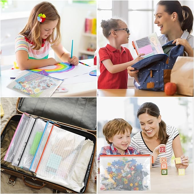 Mesh Zipper Pouches,Zipper Bags A3 A4 Size,24 Pcs Plastic Storage Bags for Classroom Organization,Craft Project,Board Game and Travel Storage.