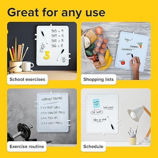 X-Bet Dry Erase Board, 14"x11", White & Modern Frame, Includes 5 Markers - Ideal for Kids, Students & Home Office