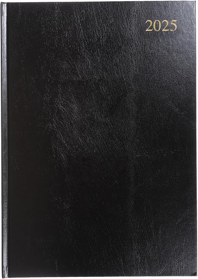 Collins Essential 2025 Business Diary - A4 Day to a Page Planner with Leathergrain Hardback Cover - Black - ESSA41.99-25