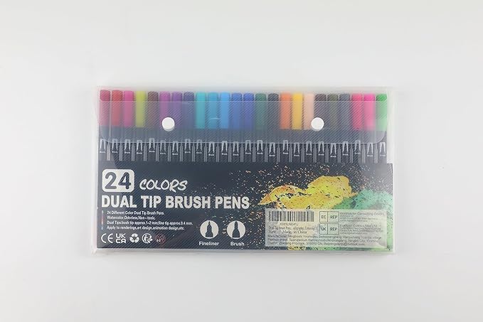 Dual Brush Marker Pens, 24 Colors Art Markers with Fine and Brush Tip Coloring Markers for Adults, Marker for Journaling Calligraphy Drawing Sketching Doodling Illustrating