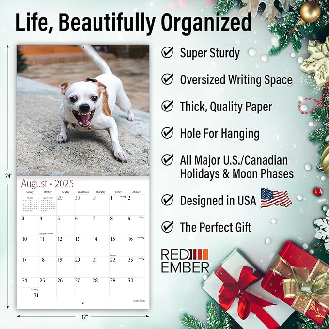 RED EMBER Angry Dogs 2025 Wall Calendar 12 Month | 12" x 24" Open | Thick & Sturdy Paper | Giftable | Calendar 2025