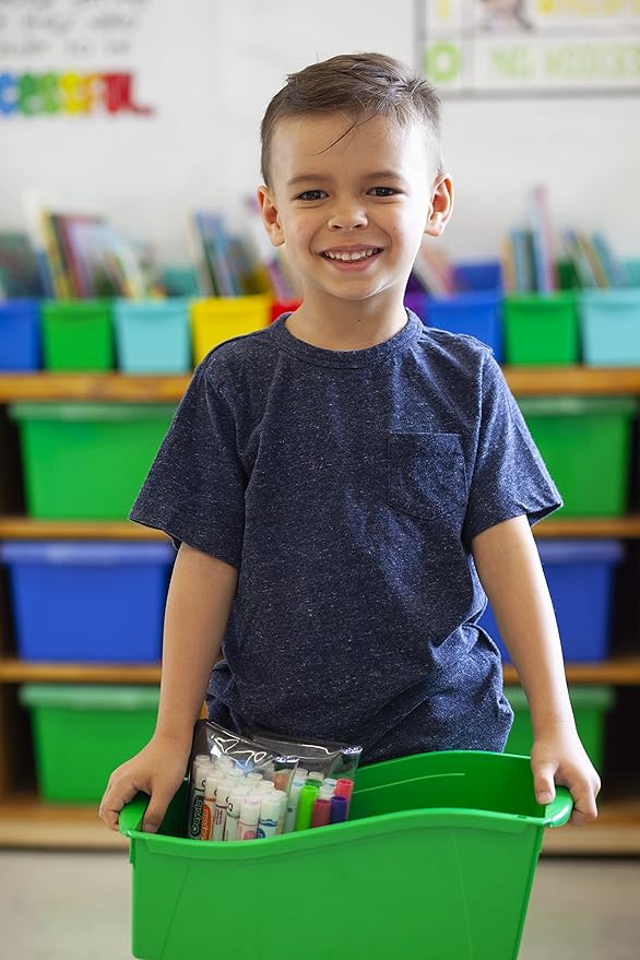 Storex Large Book Bin, Interlocking Plastic Organizer for Home, Office and Classroom, Black, (70109E06C) (Pack of 6)