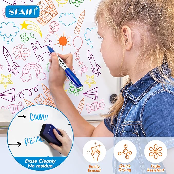 SFAIH Low Odor Dry Erase Markers Fine Tip - Whiteboard Markers 12 Pack 12 Assorted Color, Fine Tip Dry Erase Markers For Kids Adults, Color Markers for Classroom