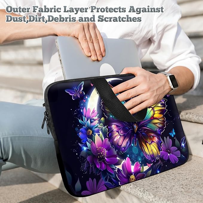 Universal Laptop Sleeve Tablet Case 12 inch, Color Moon Butterfly Slim Carrying Case Durable Handbag Travel Laptop Bag for Surface Pro 9 8 7/Laptop Go 2 3, MacBook Air 11/12