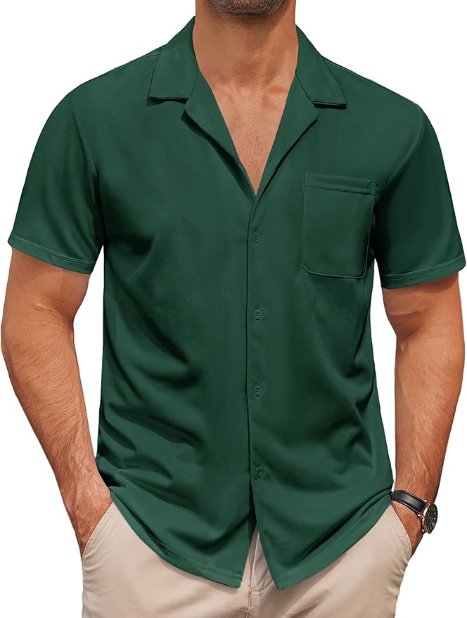 COOFANDY Men's Casual Cuban Guayabera Shirt Short Sleeve Button Down Shirts Summer Beach Shirts Vocation Vintage Shirts