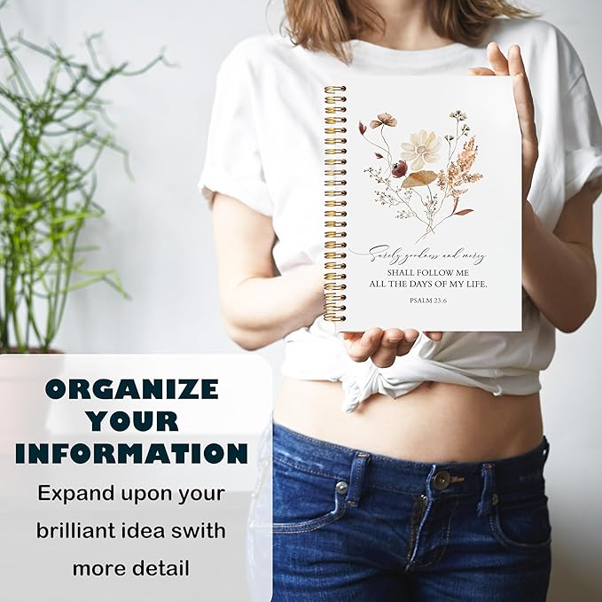 BearCake Floral Christian Notebook Journal, Christian Gifts for Women, Bible Notebooks for Note Taking, Bible Journaling Notebook, Surely Goodness and Mercy Hardcover Spiral Notebook 5.5x8.3