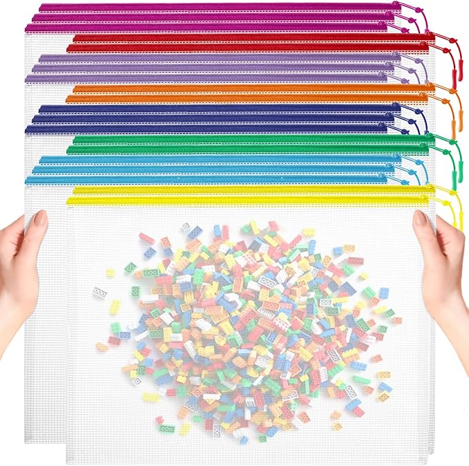 20pcs Mesh Zipper Pouch Bags, Puzzle Bags, A3 17x12 Inches Large Reusable Pouches for Organizing Classroom and Storage, Extra Large Zipper Pouch, Board Game Storage