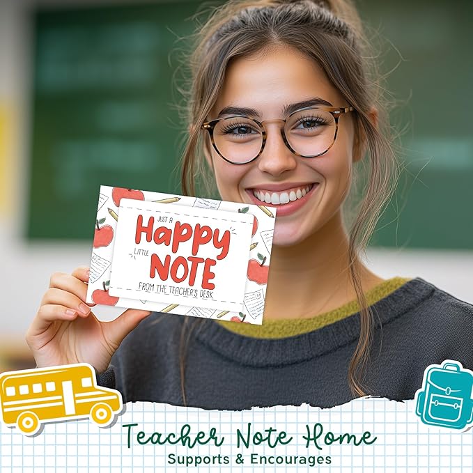 LOVEDMORE Happy Note from Teachers Desk Cards, Teacher Mail for Elementary Classroom Rewards to Students