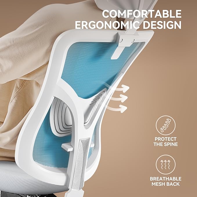 NOBLEWELL Ergonomic Office Chair, Desk Chair with 2'' Adjustable Lumbar Support, Headrest, 2D Armrest, Office Chair Backrest 135° Freely Locking and Rocking, Computer Chair for Home Office