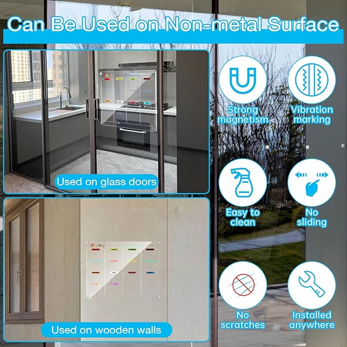 Fridge Calendar Meal Planning Board, Dry Erase Acrylic Magnetic Monthly Weekly Calendar Planner for Refrigerator with 6 Colors Markers (Transparent-Weekly+Monthly(15.7x11.8"))
