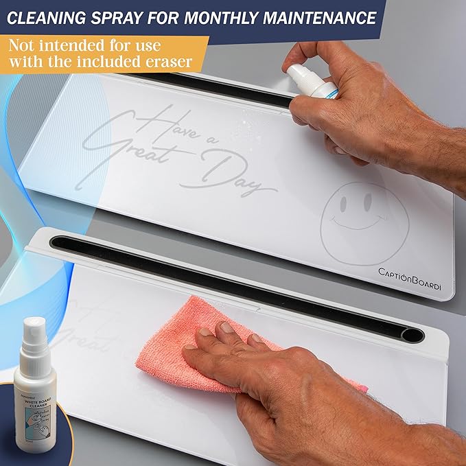 15-Inch Desktop Whiteboard - Glass Dry Erase Board for Desk Whiteboard with Stand with 3 Markers, Spray Bottle, 3 Cable Holders & Storage Box Work from Home Office Gadgets, White