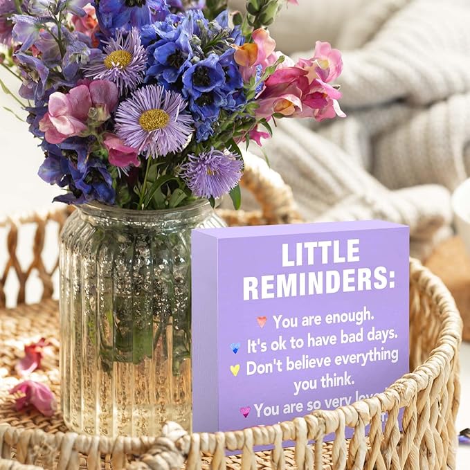 Inspirational Motivational Gifts Purple Office Decor Desk Accessories Little Reminders You are Enough Positive Purple Office Decor Sign Desk Decorations for Women Home & Office Cute Desk Accessories