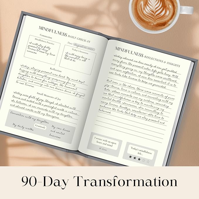 Mental Health Journal for Women & Men: 90-Day Guided Mindfulness Self-Care Grey Planner, Mindfulness, Wellness, and Anxiety Relief, Mental Health Gift