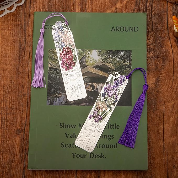 2 PCS Metal Bookmarks with Tassel, Iris, Violet Bookmark, Pretty Bookmarks for Women, Very Beautiful Bookmark, Metal Bookmarks Gifts, Graduation Gift(062-3)