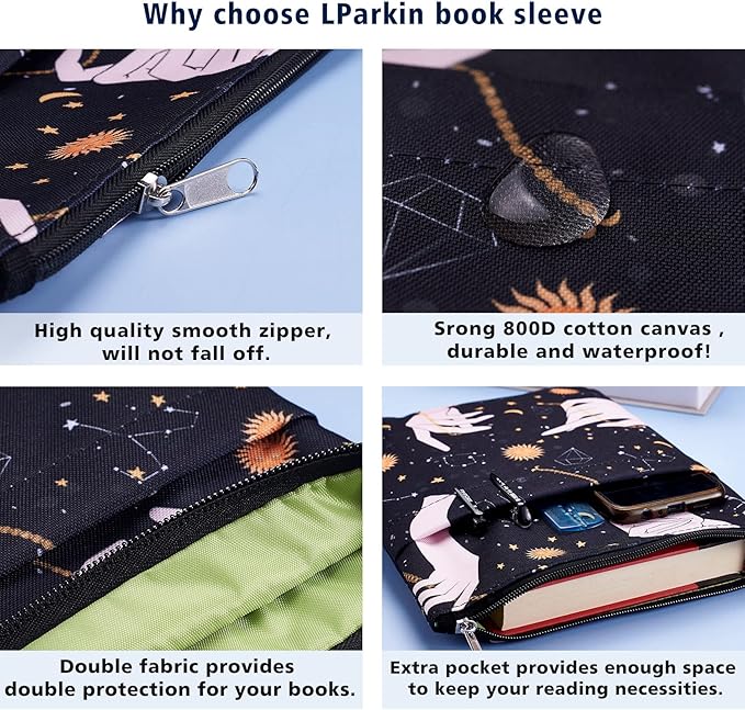 Book Sleeve for Book Lovers, Bookish Book Protector, Book Covers for Paperbacks, Washable Fabric, Book Sleeves with Zipper, Medium 11 Inch X 8.7 Inch