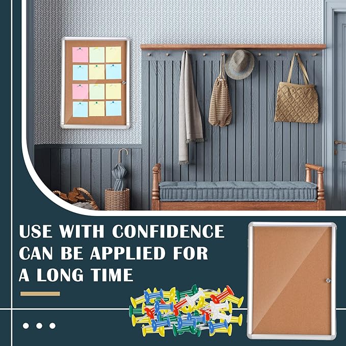 2 Pieces Enclosed Bulletin Board 26 x 20 Inch Lockable Notice Board Case Aluminum Framed Waterproof Noticeboards Cabinet with Mounting Screws for Office School Classroom Wall Display