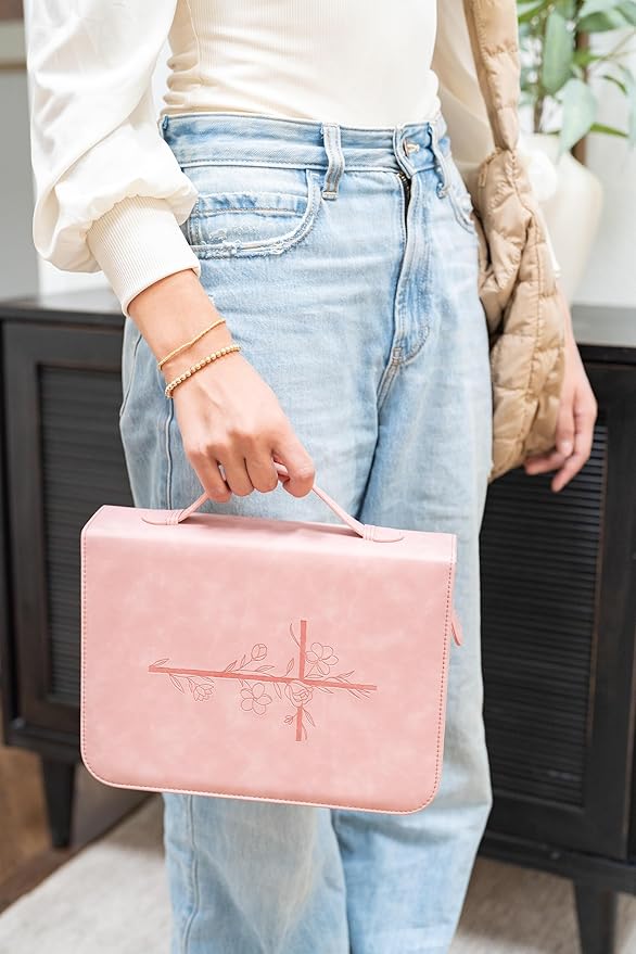 Pink Bible Cover Case for Women - PU Leather Bible Covers for Women – Pink Bible Case for Girls - Minimalist Design Debossed Bible Case, Large Bible Covers for Women – Bible Accessories (Pink)