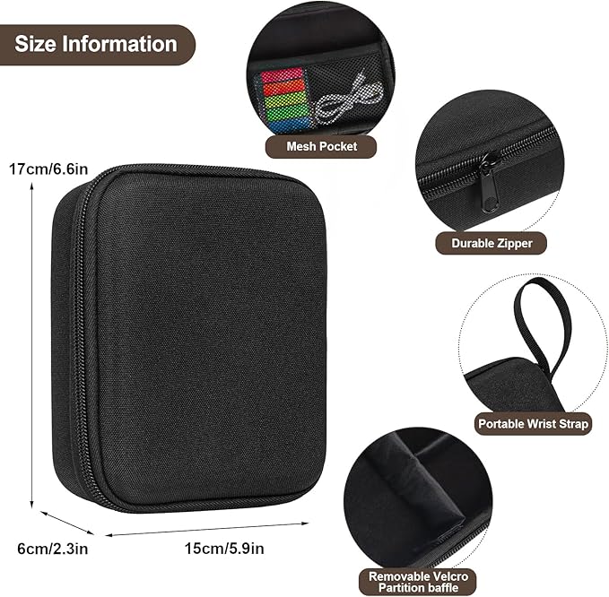 QYCHHJ Carrying Case for Phomemo T02/Memoking/HUIJUTCHEN Mini Sticker Printer, Portable Hard Travel Case for Label Maker, Thermal Printer Paper,Black