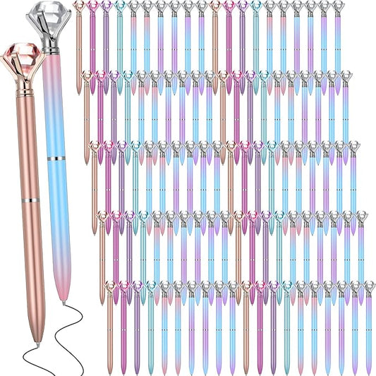 Sherr 100 Pack Big Crystal Diamond Pens Cute Ballpoint Pens Retractable Ballpoint Rhinestones Crystal Bling Gem Plated Black Gel Ink Office Supplies Gifts for Women(Fresh,Simple)