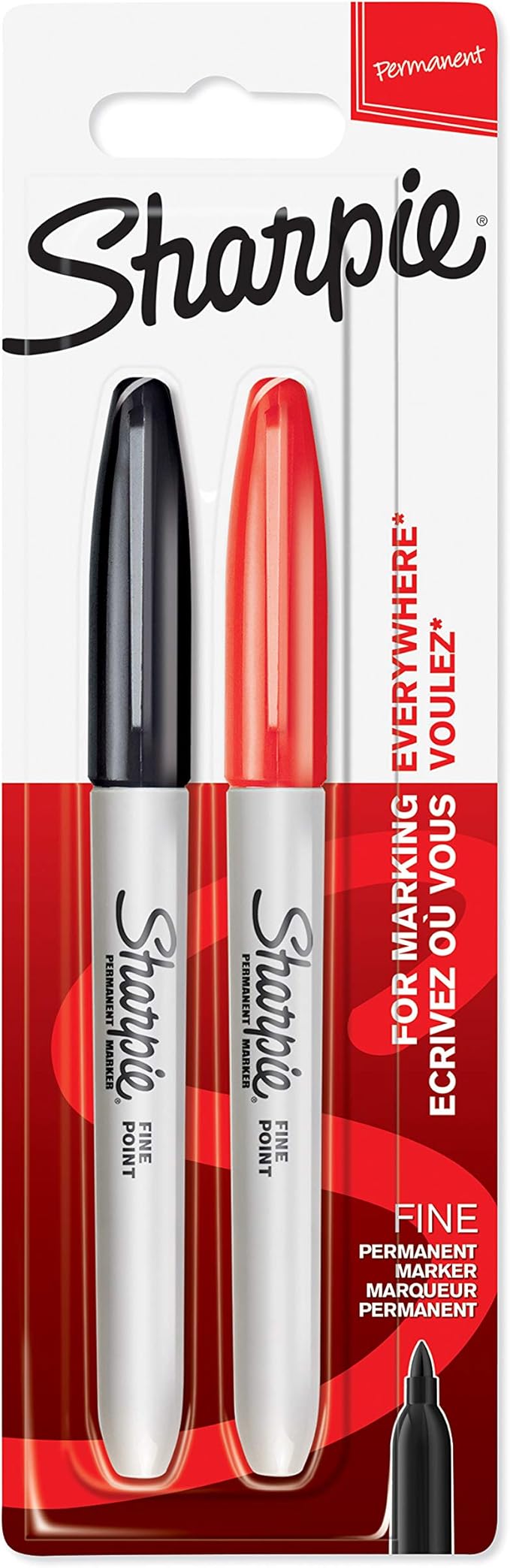 Sharpie Permanent Markers, Fine Tip, Black & Red, 2 Pack