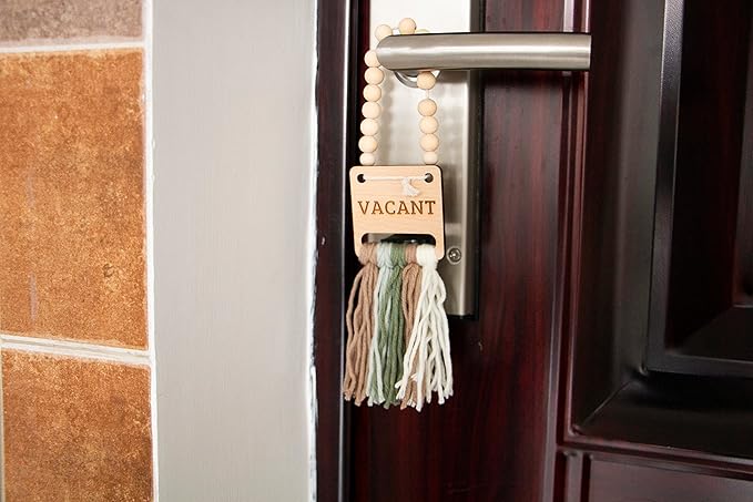 Decocove In Use Vacant sign - Door Hanger Sign for Home, Office, Restroom, Conference Room and Bathroom - Farmhouse Rustic Boho Decor - Bathroom Signs Decor