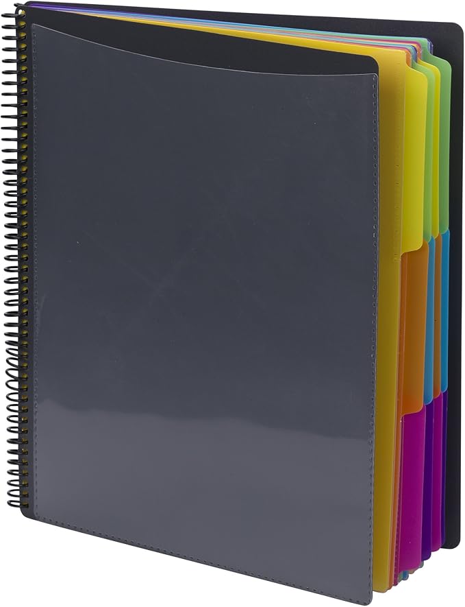 Smead 24 Pocket Poly Project Organizer, 1/3-Cut Tab, Letter Size, Gray with Bright Colors (89206), (Pack of 10)