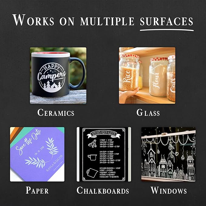 6 Extra Fine Tip White Chalk Markers | 1mm Tip | For Windows, Blackboard, Dry Erase Board, Chalkboards, Glass, Easy Erase | White Chalk Pens Fine Tip