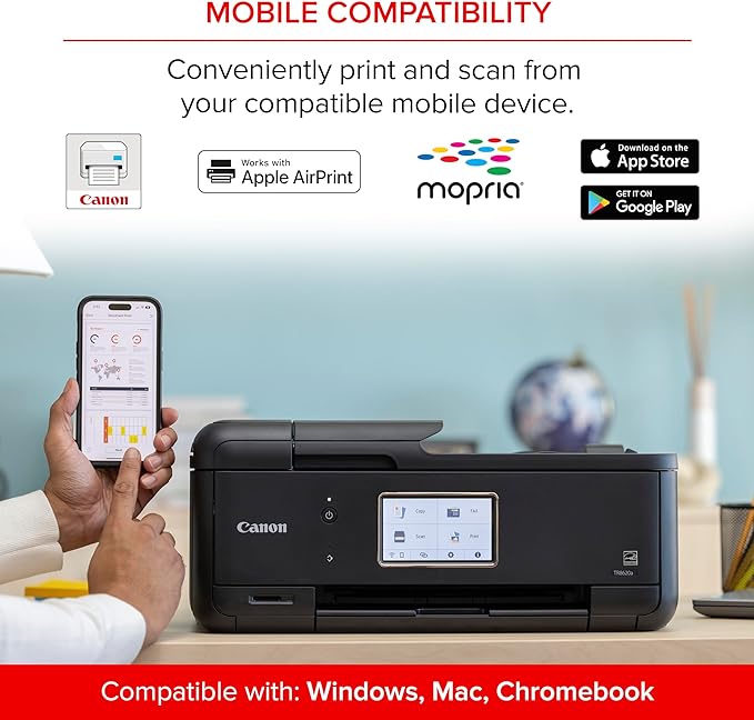 Canon PIXMA TR8620a - All-in-One Printer Home Office|Copier|Scanner|Fax|Auto Document Feeder | Photo, Document | Airprint (R), Android, Black, Works with Alexa