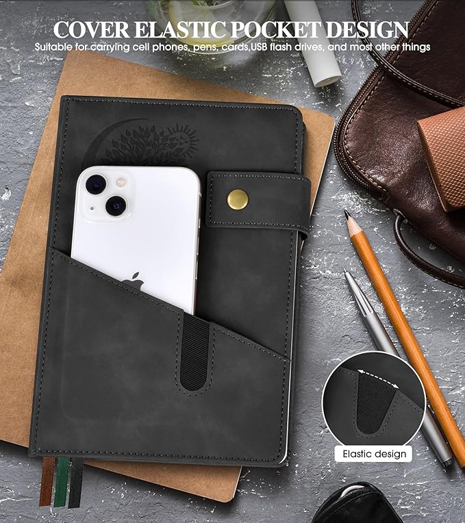 Blank Journal Notebook, A5 Hardcover Leather Sketchbook with 200 Pages Thick Blank Paper for Men Women, Unlined Drawing & Writing Journal, 5.9" x 8.4" Plain Notebook (black)