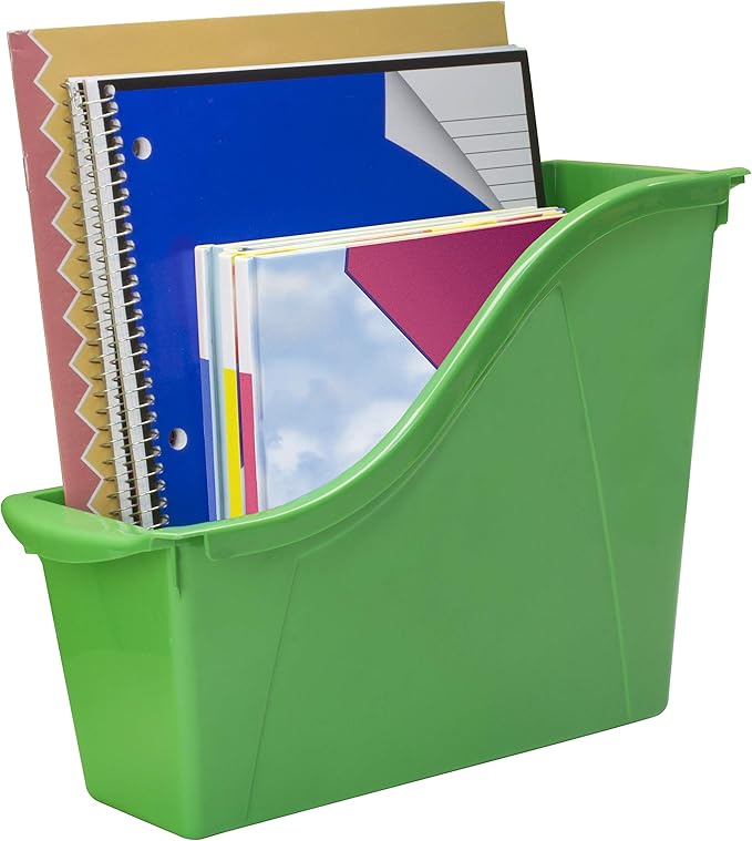 Storex Small Book Bin, Linking Storage Bin, Dry Erase Surface, 11.75" x 8.5" x 4.5" STEM Green (Pack of 6)