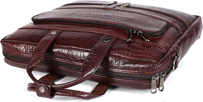 Crocodile Embossed leather bag for men, 5 Zipper Pockets with Spacious Compartments.,12 x 16 x 4 inches.