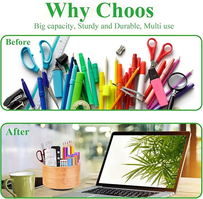 Hennaja Round Leather Art Supply Organizer,Remote Control Holder,360 Degree Spinning,Multi-Functional Pencil Holder,4 Compartments Desktop Stationary Organizer(1-Beige2)