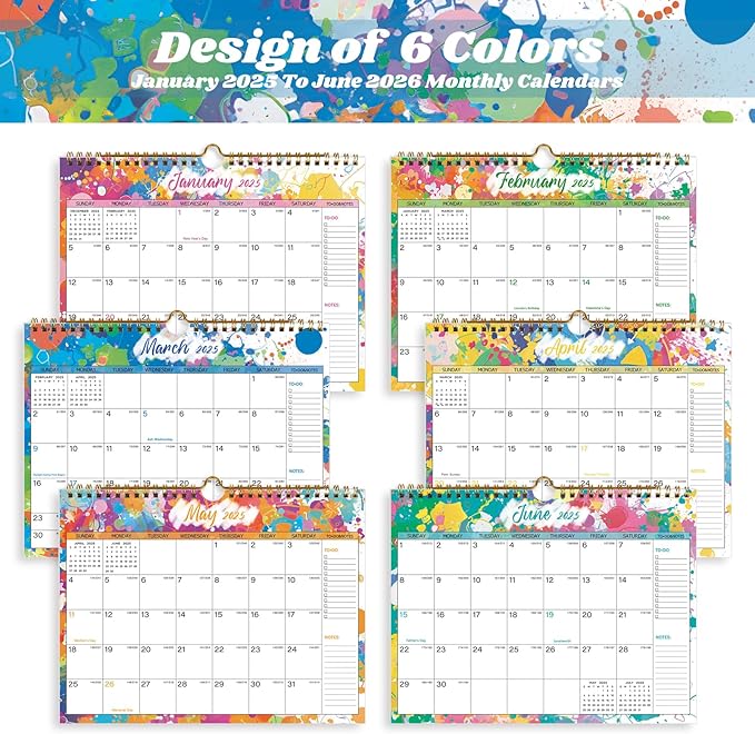 2025 Calendar 18 Month Wall Calendar 2025-2026, January 2025 to June 2026 Calendar with Julian Dates, 11" X 8.5" (2025-2026 Wall Calendar Colorful)