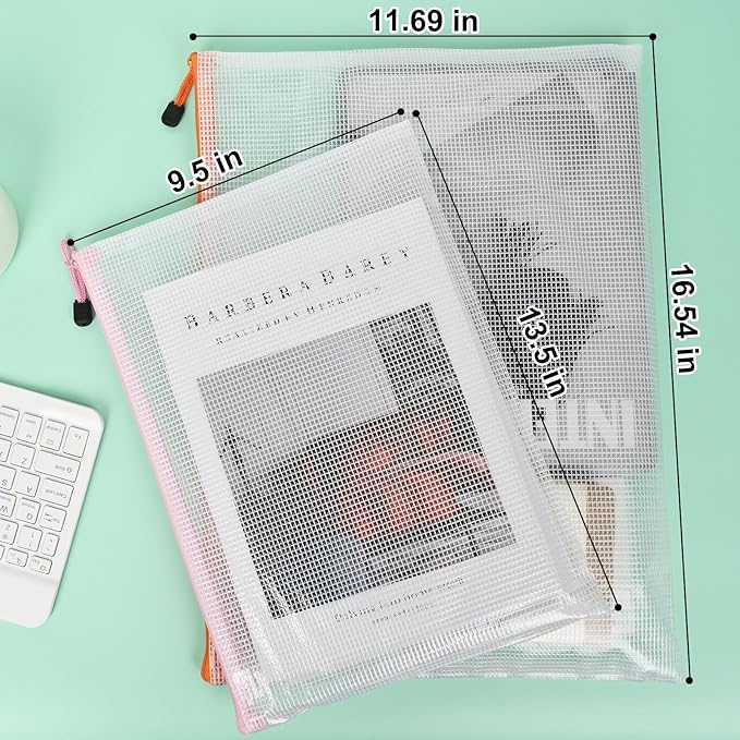 Mesh Zipper Pouches,Zipper Bags A3 A4 Size,24 Pcs Plastic Storage Bags for Classroom Organization,Craft Project,Board Game and Travel Storage.