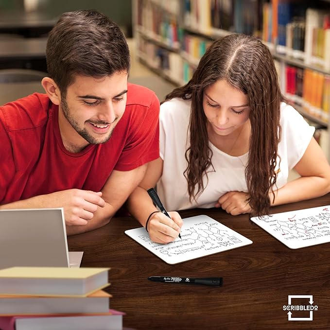 Scribbledo Set of 5 Small White Board Dry Erase Boards Classroom Pack Mini White Boards 5" x7” Double Sided Personal Whiteboards for Students Teachers School Supplies Lapboards