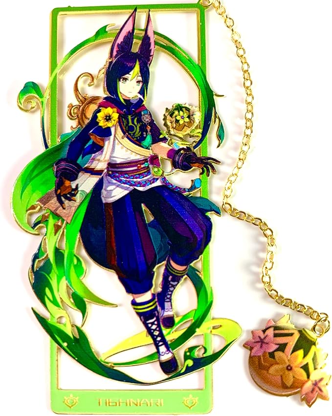 Genshin Impact Tighnari Metal Bookmark - Anime Figure Merch with 3D Display Box - Birthday Gifts for Fans Friends Gamer Book Lovers - Zllada