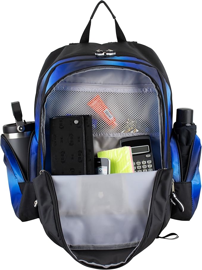 Eastsport Extra Large Backpack Expandable Oversized For Travel Hiking Work Camping Sports Outdoors With Drawstring Bag 18x13.5x9.5 Mochila De Viaje Blue Ombre Black