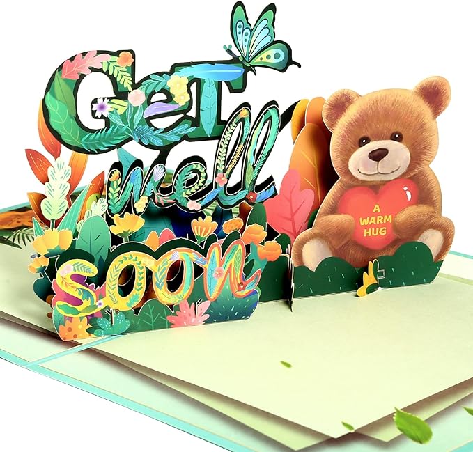 Get Well Cards with Envelope, Pop Up Get Well Soon Card Gifts for Women Men Kids After Surgery Sympathy Card