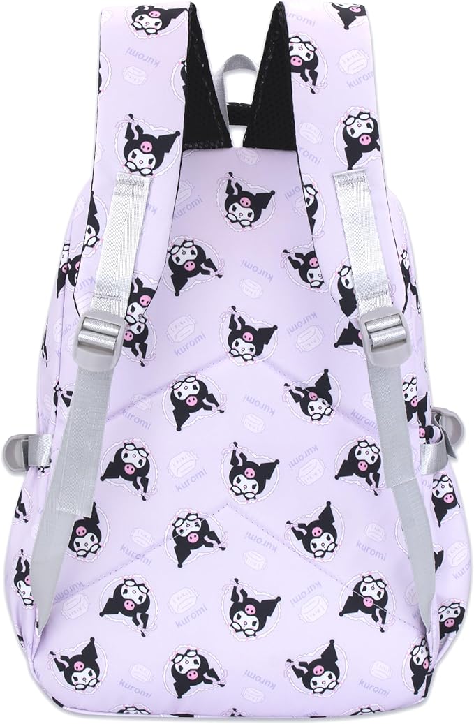 Roffatide Anime Kuromi All Over Print Large Capacity Casual Backpack Laptop Backpack Travel Hiking Rucksack Bike Backpack Purple