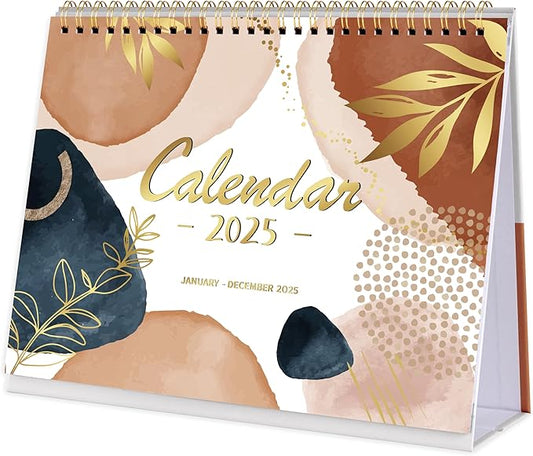 2025 Desk Calendar - Standing Flip 2025 Desktop Calendar from Jan 2025 - Dec 2025, 10" x 8.3", Memo Pages, Stand up Desk Calendar with Strong Twin-Wire Binding, Blank Blocks, Premium Paper