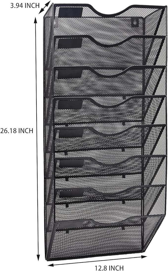 EASEPRES 8 Pockets Mesh Wall File Holder Organizer Office Hanging Magazine Rack, Black