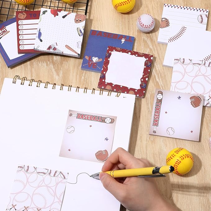 Thenshop 9 Pads Sport Sticky Notes Ball Self Stick Notepads 3x3 Inches Notes Cute Adhesive Memo Pad Gifts for Office Sports Birthday Party Favors(Baseball)