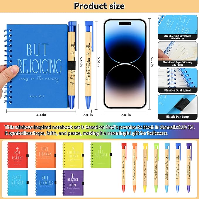 INSADA 7 Sets of Multicolored Christian Prayer Journals in Bulk small notepad 5.43” x 4.33” Spiral Notebooks with Matching Pens - Easter Gifts for Women kids,Church Members & Bible Study Groups