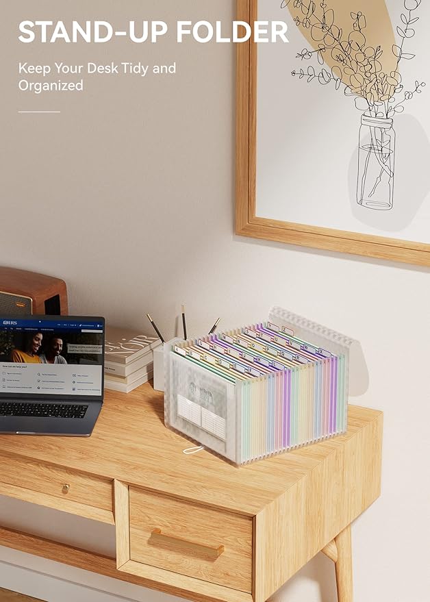 ABC life 26 Pockets Accordian File Folder Organizer Letter Size Expanding File Folder, A4 Portable Document Paper School Organizer, Expandable Multicolor Accordion Filing Folders with Labels(Green)