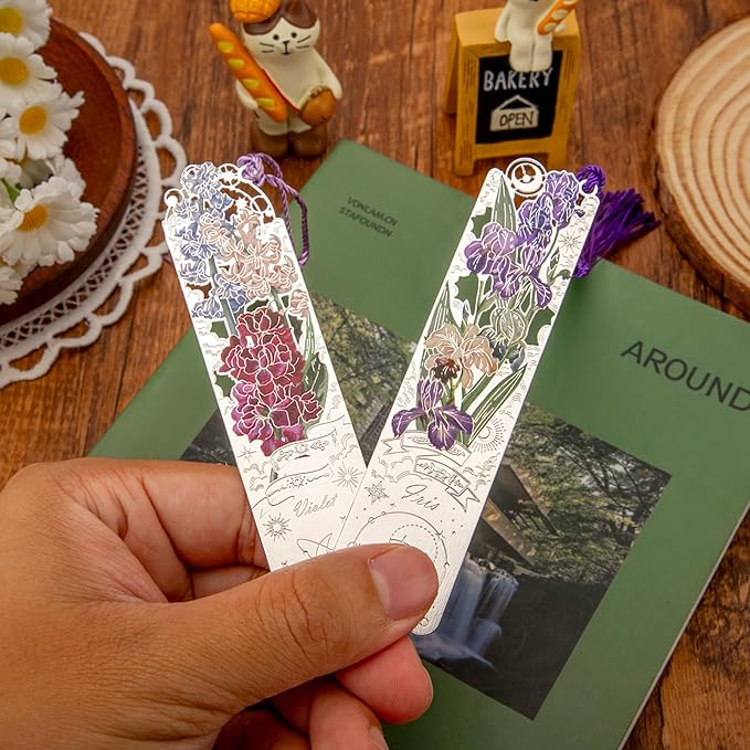 2 PCS Metal Bookmarks with Tassel, Iris, Violet Bookmark, Pretty Bookmarks for Women, Very Beautiful Bookmark, Metal Bookmarks Gifts, Graduation Gift(062-3)